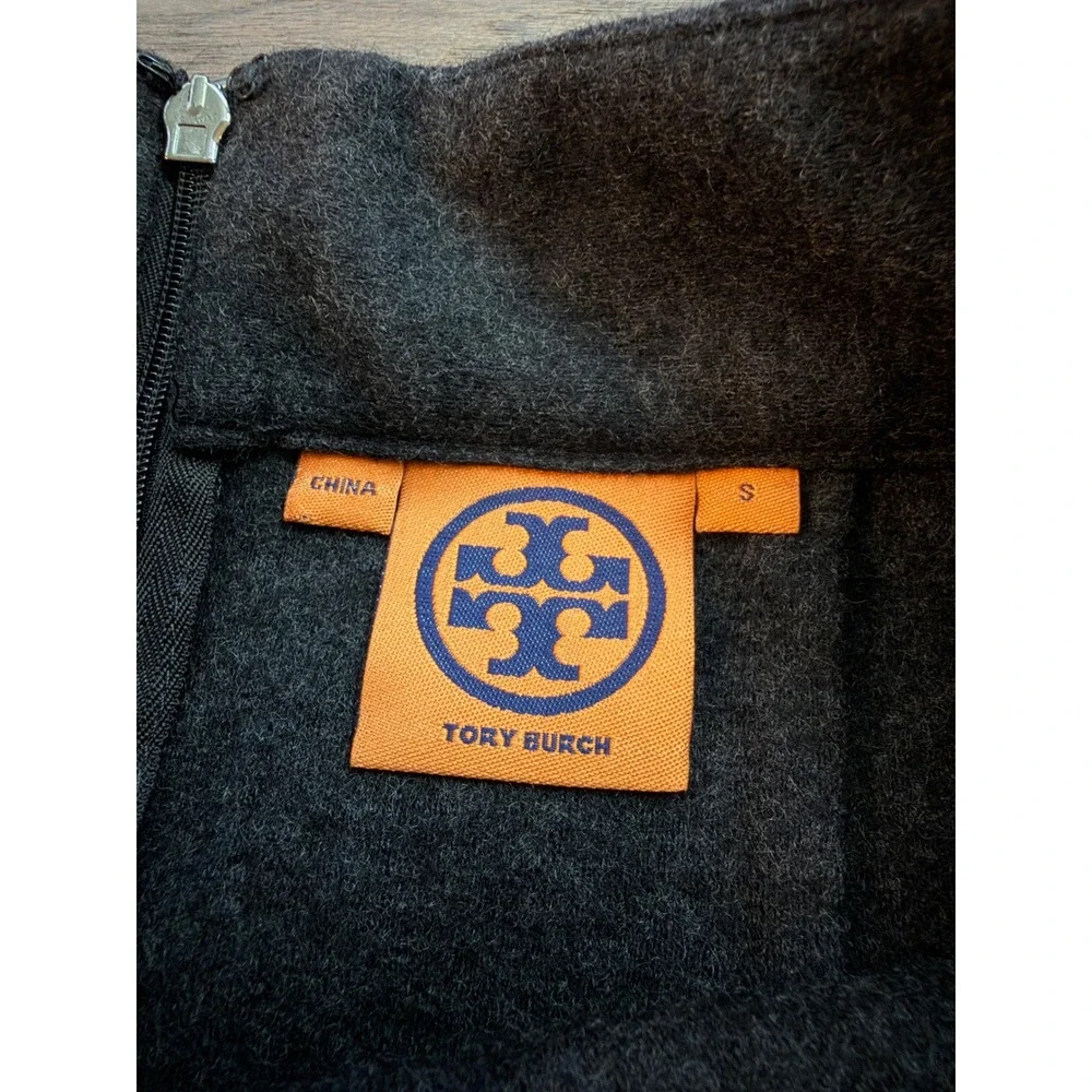 Tory Burch Grey 100% Wool Studded Leather Waist Pencil Skirt Womens Small